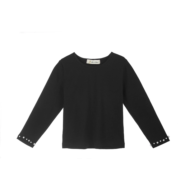 Black Long Sleeve Tee with Pearl Cuffs